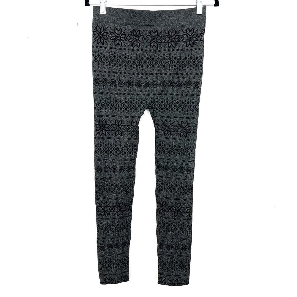 Grey Black Fleece Lined Fair Isle Leggings Plus Size 2X / 3X Winter